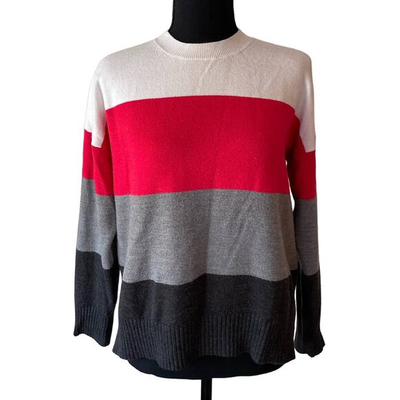FRENCH CONNECTION White Red Gray Striped Sweater Size Small - Picture 1 of 6